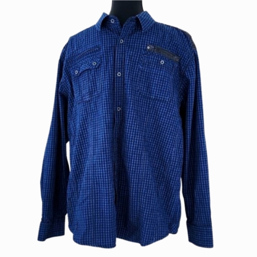 Blue Check PM381 BLUE DEPT. 76 Button-down Shirt (XL)
